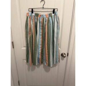 Banned Women's Bright Green/Peach/Blue Stripe‎ A-line Midi Skirt Size Large
